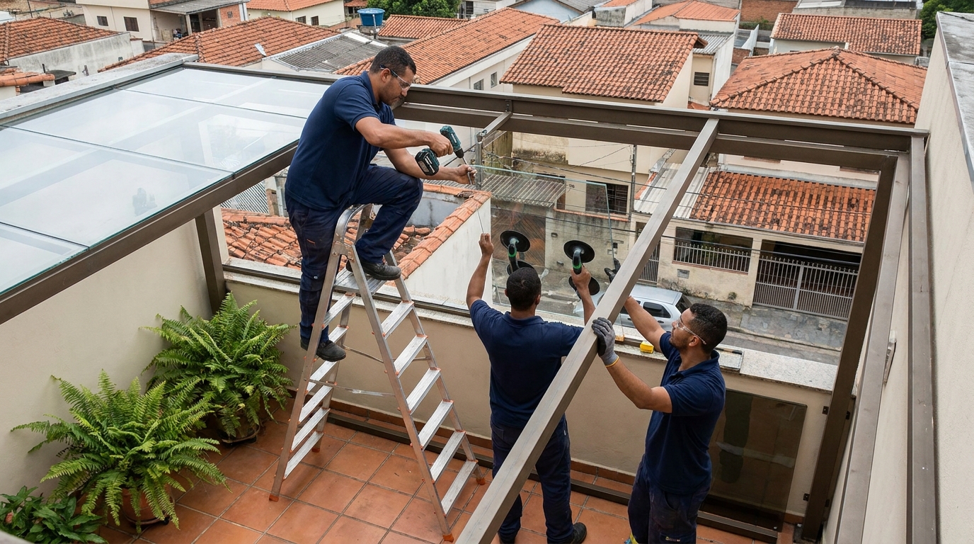 Cobertura de vidro em terraço com telhados em Macaé-RJ